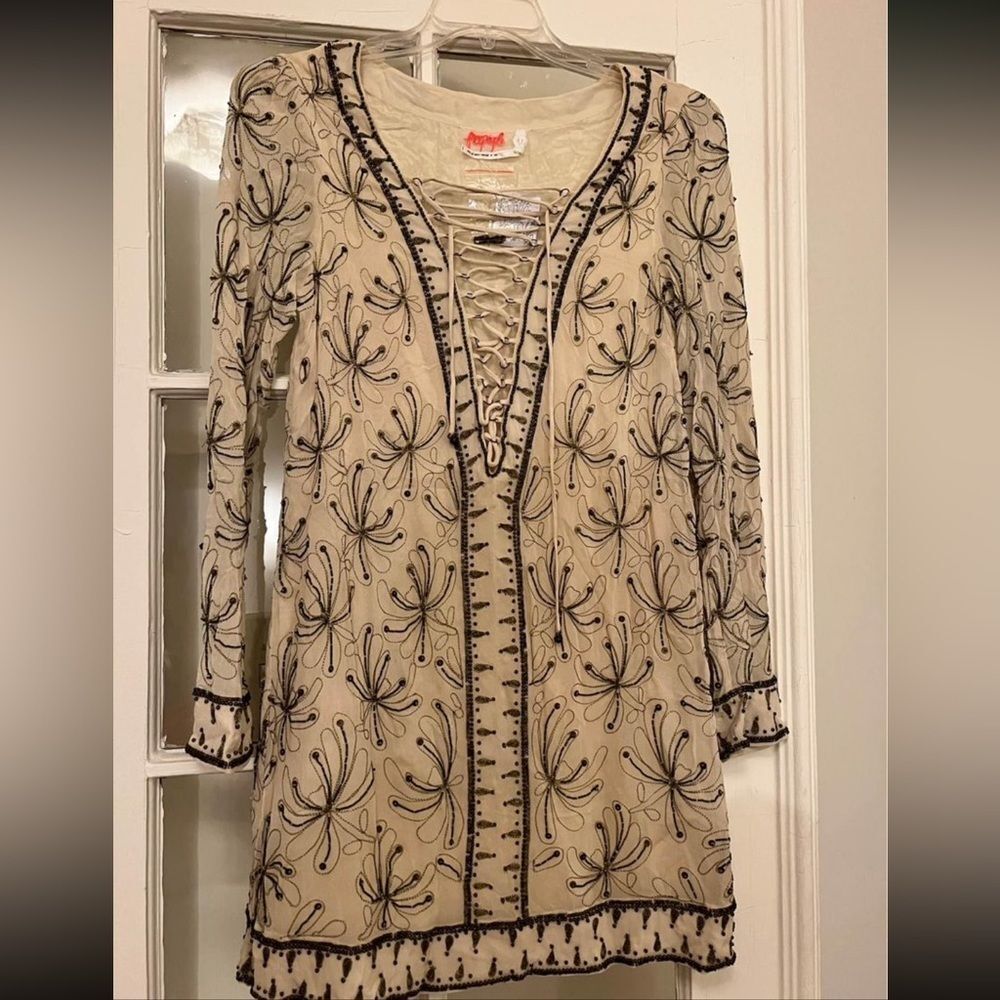 Free People Sicily Ivory beaded dress cream white statement beaded dress size 12 - Picture 2 of 7